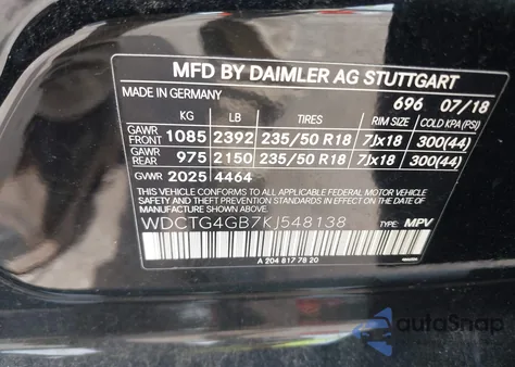 2019 Mercedes-Benz Gla 250 4Matic from USA, damaged, VIN WDCTG4GB7KJ548138